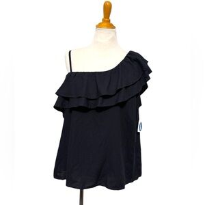 OLD NAVY NWT Ruffle-Tiered One-Shoulder Top Black Tank Blouse Women’s Size XL